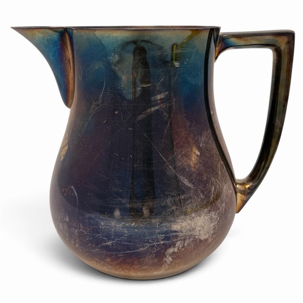 Towle Silverplate Water Pitcher Mid-Century Modern Angular Handle 8"